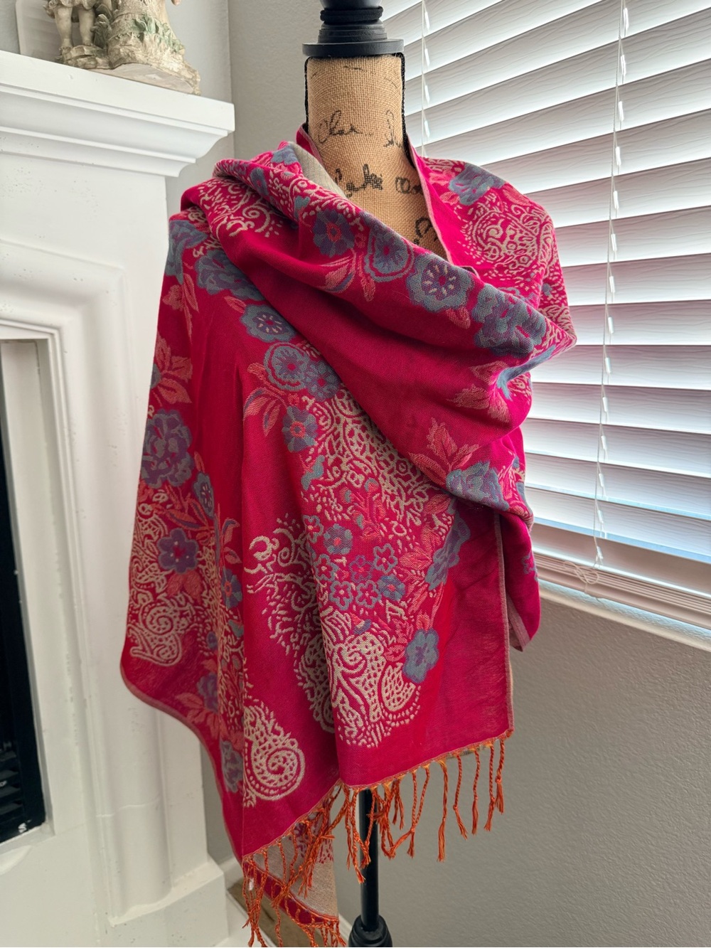 pashmina Hot Pink Floral Paisley Wrap